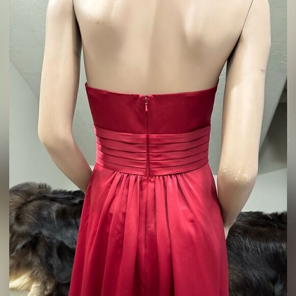 Burgundy Elegant Strapless Soft Satin Maxi Dress - Picture 8 of 9